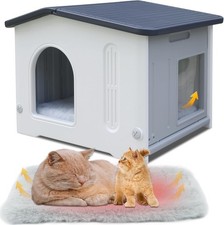 Waterproof Outdoor Plastic Cat House with Escape Door for Feral Cats with Mat