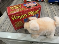 Vintage Happy Piggy Battery Operated Plush Toy Pig Wiggles Tail Snout Grunts