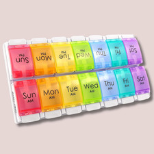 Weekly 7-Day AM/PM Push Button Pill Organizer Planner- Arthritis Friendly