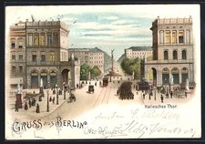 Lithograph Berlin-Kreuzberg, Hallesches Thor, tram 1901 