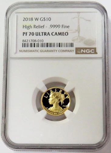 2018 W GOLD $10 LIBERTY HIGH RELIEF 1/10oz PROOF COIN NGC PF 70 ULTRA CAMEO