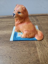 Franklin Mint Chow Chow Brown Puppy Dog Figurine Sitting on Blue Rug 1987 Vtg.