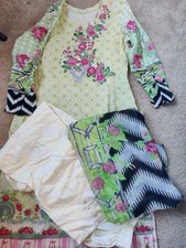 Pakistani Cotton Salwar Kameez Multi-Color Floral Embroidered Set with Dupatta