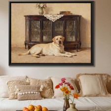 Labrador Framed Oil Painting Dog Living Room Decor Canvas Print Wall Art Pet
