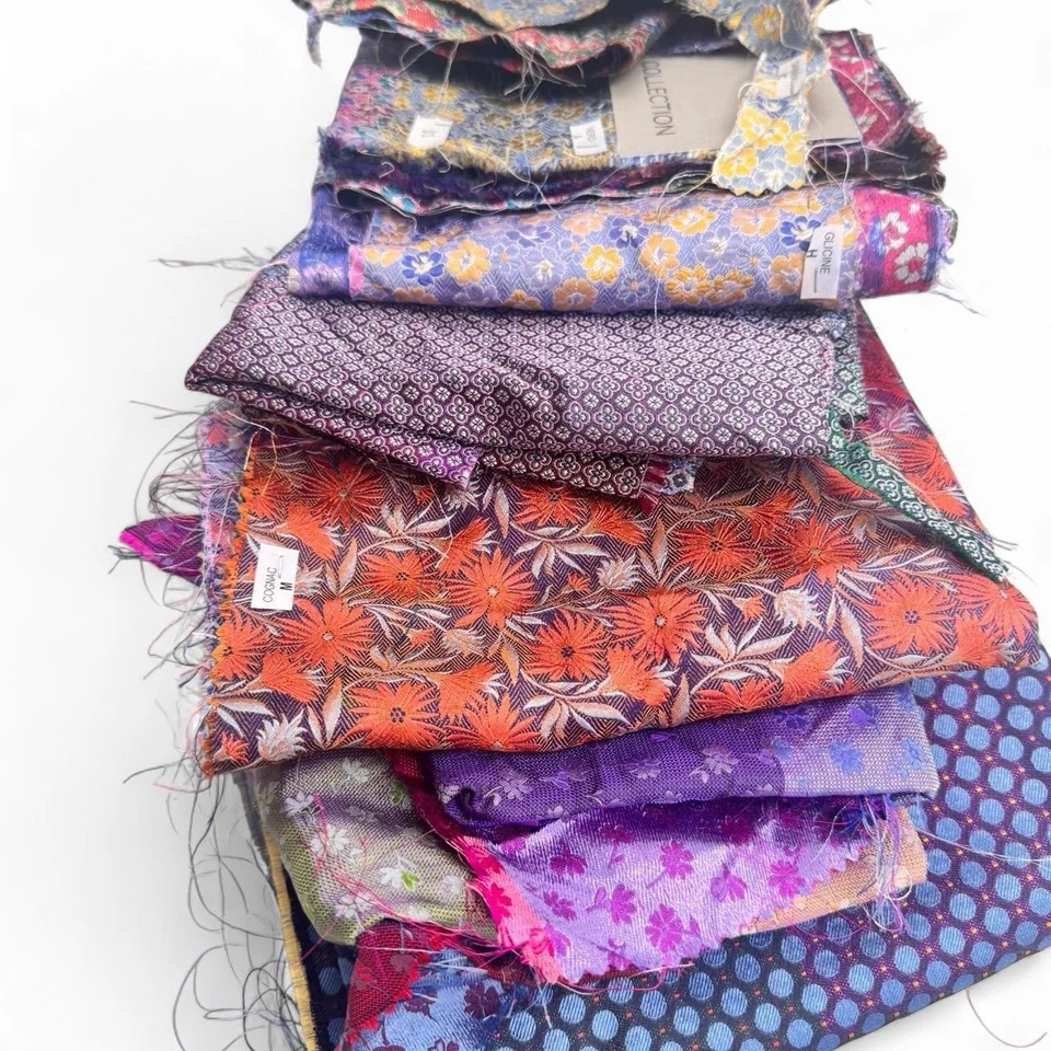 Multicolor 100% Italian Silk Neckwear Fabric Sampler Panels Bundle Lot DIY - Image 2 of 4