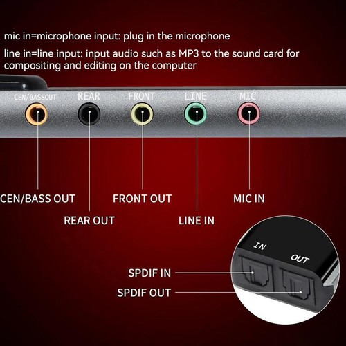 Protable USB Sound Card 5.1 Channel External Audio Card SPDIF Optical for PC - Foto 9 di 11
