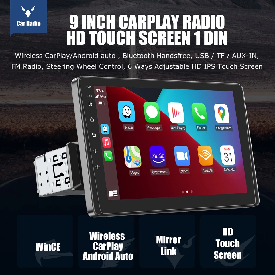9" Single Din Car Stereo Radio Touch Screen MP5 CarPlay Android Auto USB TF AUX - Image 2 of 4