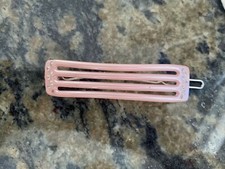 Vintage PEARLIZED PINK Plastic Large Curved Hair Barrette with RHINESTONES