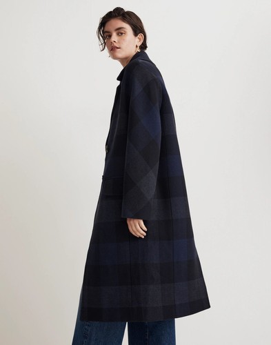 Madewell Gianna Coat in Sara Mega Plaid Women 8 Blue Tartan Insuluxe Fabric NWT - Picture 5 of 20