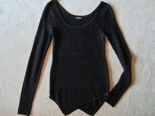WOMENS EXPRESS ASSYMETRICAL BLACK METALLIC SPARKLE SWEATER KNIT TOP XSMALL XS
