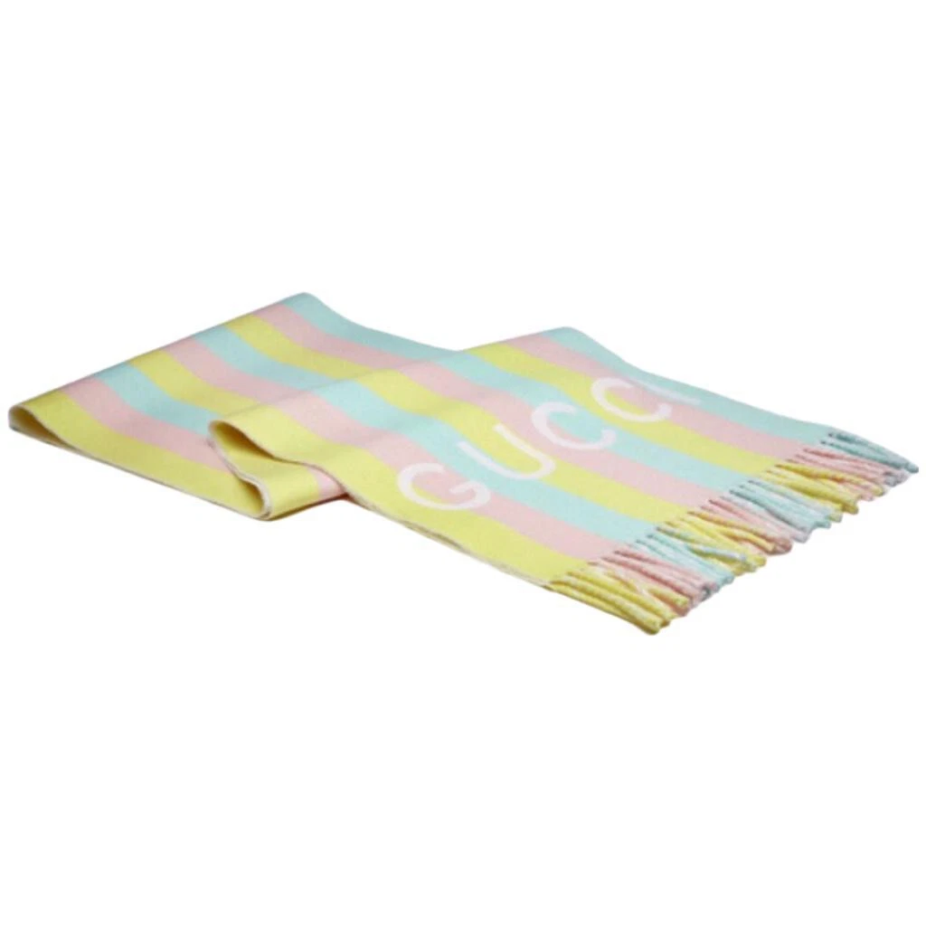 Neuf écharpe châle femme Gucci à rayures laine rose multi imprimés taille 33×195 cm