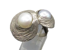 HAGIT GORALI ISRAEL 925 Silver  Vintage Pearls Cocktail Ring Sz 7  RG23248