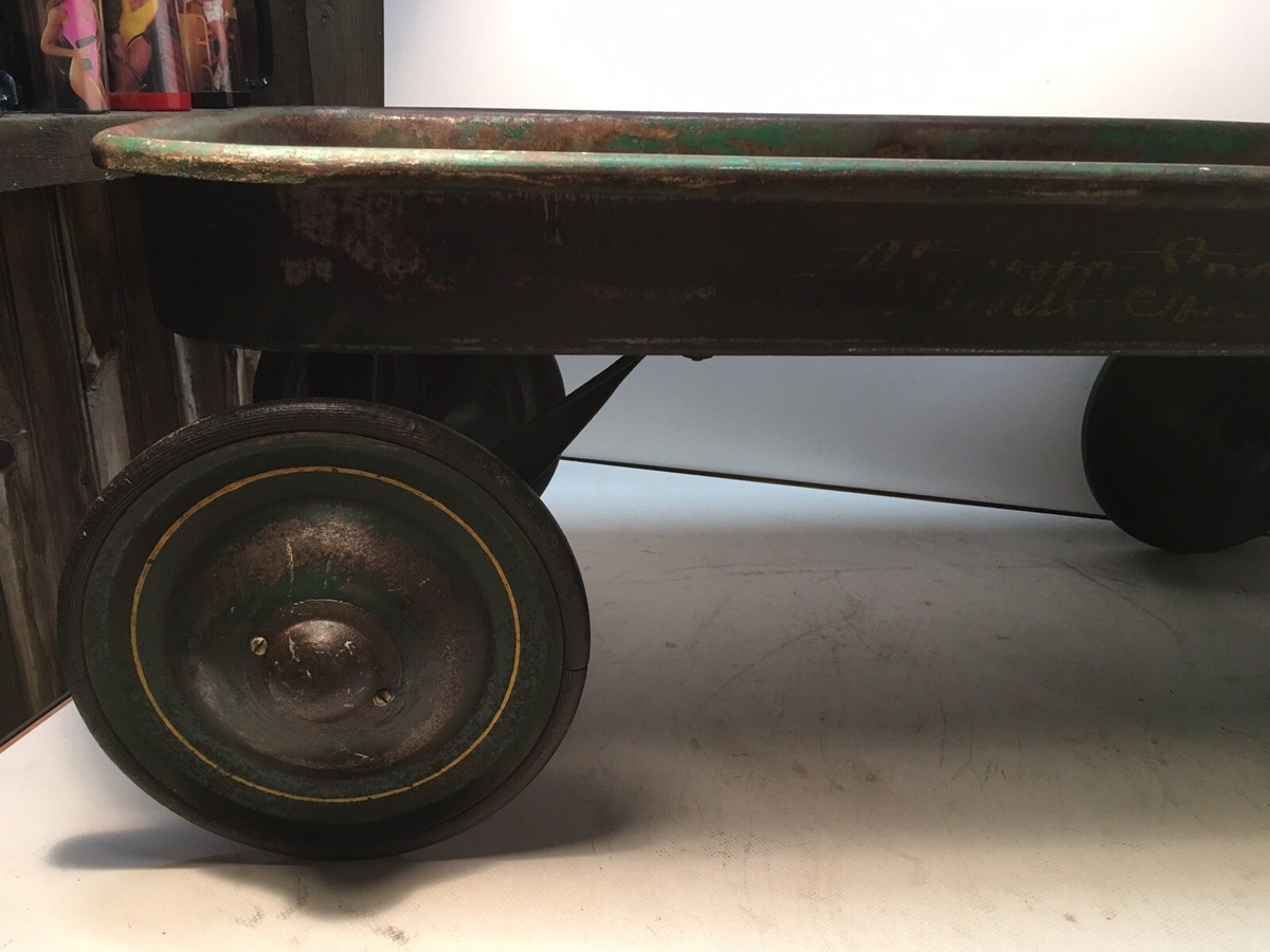 Large Vintage 1950's Atomic Speedster Green Yellow Wagon Metal USA