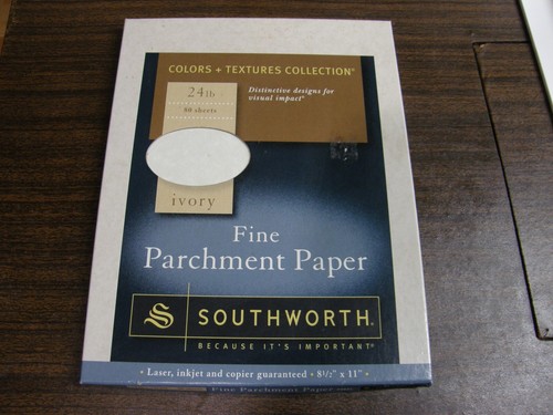 9656) Southworth Fine Parchment Paper Ivory 24lb 8 1/2 x 11" OPEN BOX 67 SHEETS - Picture 1 of 9