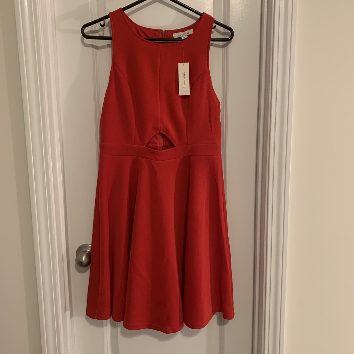 Francescas Womens Size Large A Line Red Sleeveless Dress Made w/ Cut Out