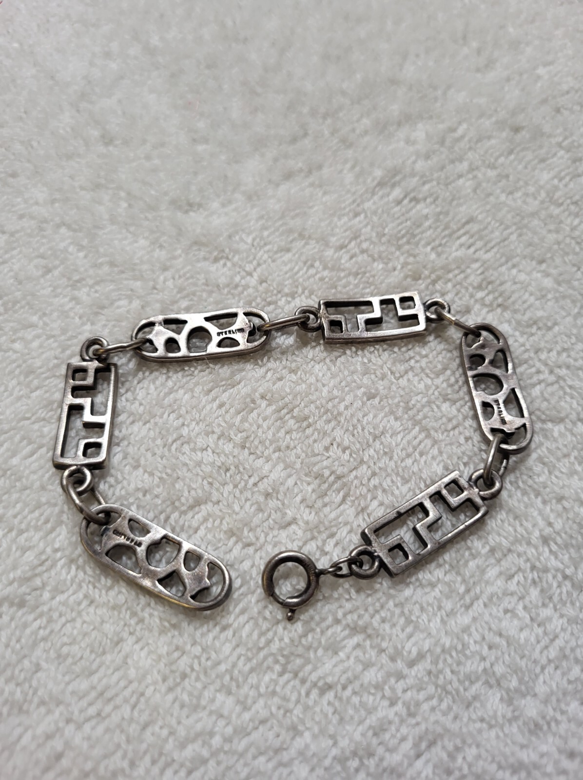 Sterling Bracelet Oval Rectangular Abstract fleur… - image 4