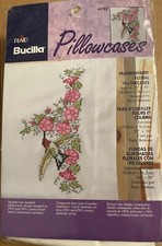 2001 Bucilla HUMMINGBIRD PILLOWCASES Stamped Cross Stitch Kit  65192 Sealed New