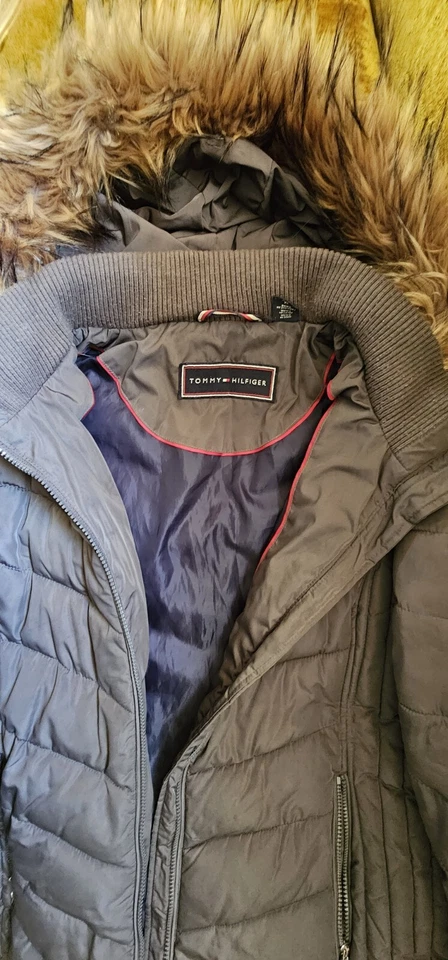 Tommy Hilfiger Abrigo acolchado acolchado acolchado para mujer Chaqueta larga con capucha Gris Talla 1X Foto 4 de 4