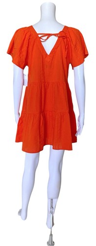SONOMA Womens Size Small Orange Short Sleeve V Neck Tiered Pockets Mini Dress - Picture 4 of 10