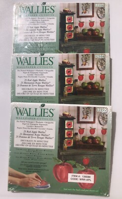 NIB Set of 3   Wallies Wallpaper Cutouts   Red Apple Wallies #12104 Pre-Pasted