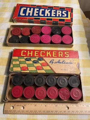 Set Of 2 Vtg Halsam Wooden Checkers Blk/red W Boxes 24