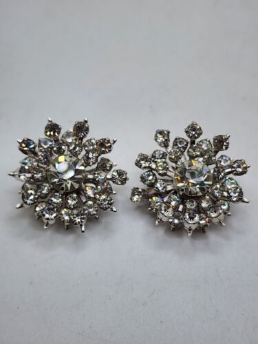 Set Of 2 Vintage Matching Clear Rhinestone Brooche