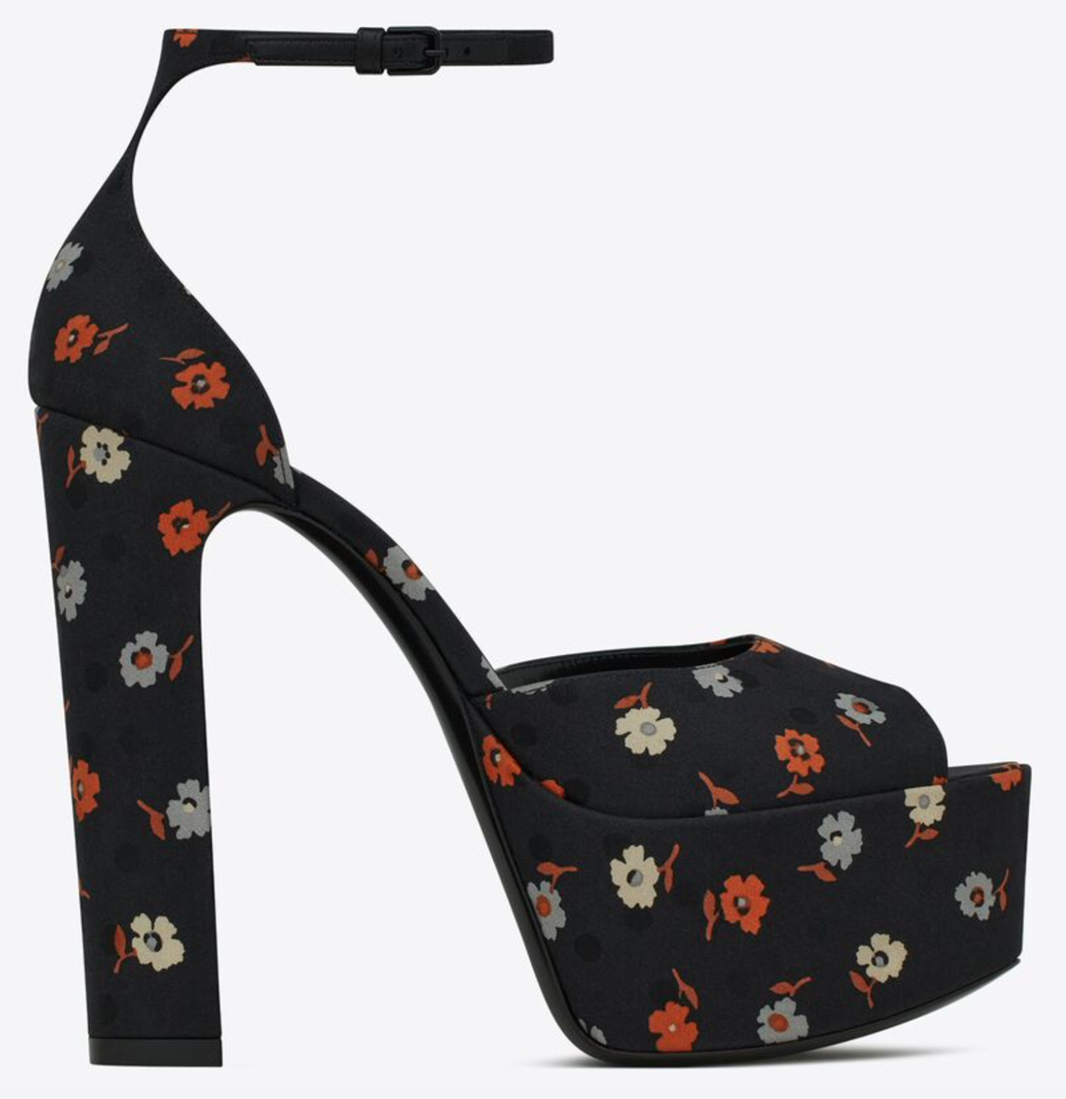 Nuovi con scatola Saint Laurent YSL Jodie sandali neri floreali a pois plateau décolleté 39 5