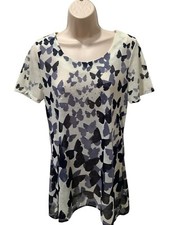 Cal Style Purple and Blue Butterfly Short Sleeve Top Blouse Size Small- USA Made