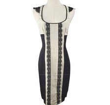 NEW Jay Godfrey Size 2 Silk Dress Black and Off‑White Lace Trim Racerback Zip