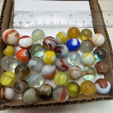 Vintage Miscellaneous Orange, Yellow, Brown Clear Marbles - Lot Of 37
