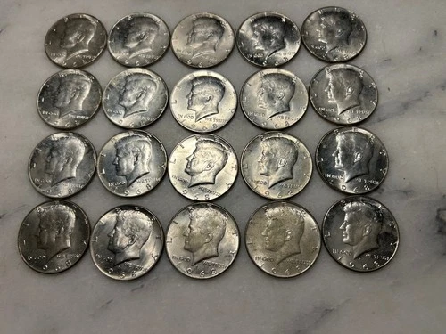 20 Kennedy 1968 D Half Dollars 40% Silver Very Good Condition # 23
