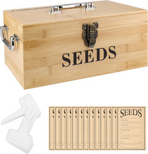 Wooden Seed Storage Box with Lock, Handles, Labels  Envelopes Natural 