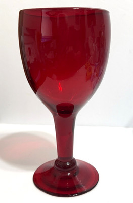 Single Ruby Red Wine/Water Goblet 7.5'' Tall Hand Blown Thick Stem Durable 11+oz