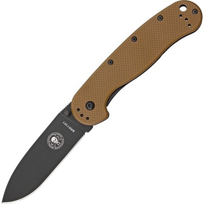 ESEE Messer Avispa, D2 Werkzeugstahl-Klinge mit schwarzem Finish, brauner Griff