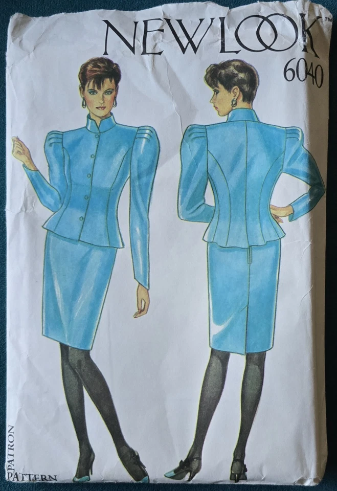 1980s High Neck Tailored Jacket Skirt Puff Sleeve New Look 6040 Sewing Pattern - Image 2 of 3