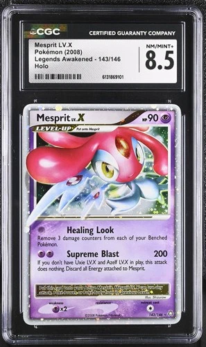CGC 8.5 NM/MINT+ Mesprit LV.X 143/146 Legends Awakened Holo Pokemon Card
