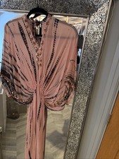 Lindsay Brown Pure Silk Long Kaftan with Sequin Back and Sleeved One Size VGC