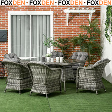 Set for 6 PE Rattan, Aluminum Garden Dining with Seat and Back Cushions - Grey