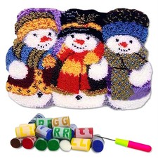 Latch Hook Kit Rug Making Kit Pre Printed Snowman Colourful Cushion Kit