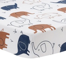 Lambs Ivy Playful Elephant 100 Cotton White/Blue Baby Fitted Crib Sheet