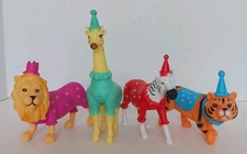 4 Ankyo Party Animal Figures Zoo Circus Cake Topper Toy Lion Giraffe Zebra Tiger