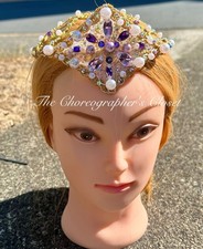 Professional Ballet Tiara Headpiece Gold Lilac Gold Pearl Pas De Trois Swan Lake