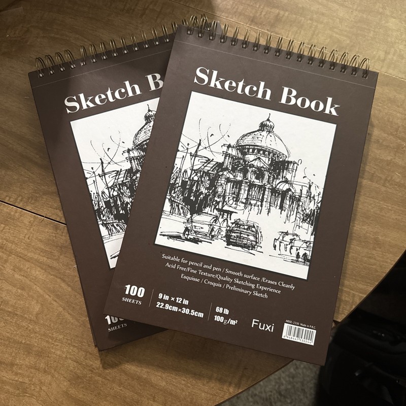Fuxi 9x12 inch Sketch Book Top Spiral Bound Sketch Pad 2 Pack 100-Sheets 68lb