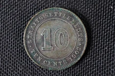 1902 Straights Settlements 10 Cents 80% Silver