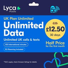 Lyca Mobile UK Prepaid SIM Card | Plan Unlimited | No Data Limits | 5G... 