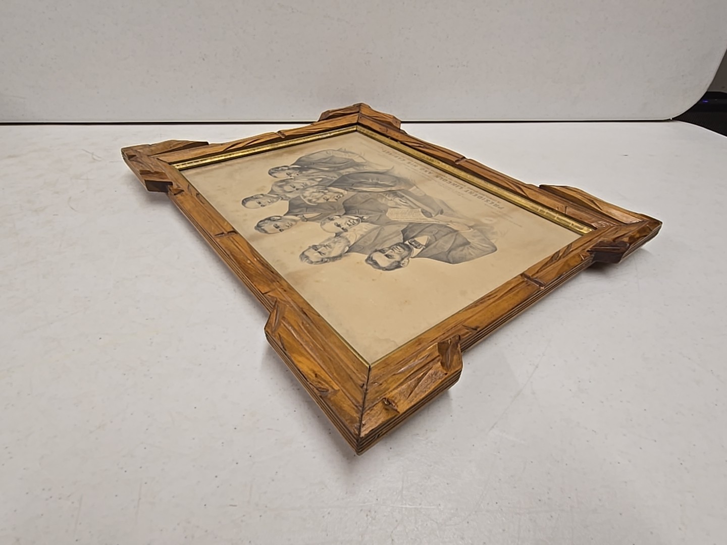 Antique 1876 President Lincoln & His Cabinet Framed Currier & Ives Etching Print