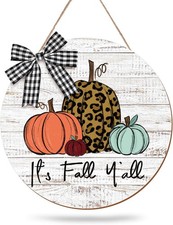 Fall Pumpkin Wooden Hanging Sign It's Fall Y'all Front Door Decor with Bow