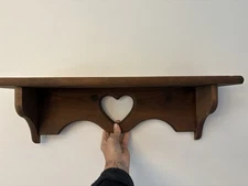 Vintage Rustic Country Style Wood Wall Shelf Heart Primitive Decor 23.5”