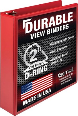 Durable 2 Inch 3 Ring Binder, Made in USA, D Ring Binder, FSC 100% Recycled Chip