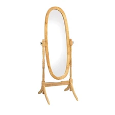 59.25" Tall Standing Wooden Floor Mirror with Natural Finish Oval Shape